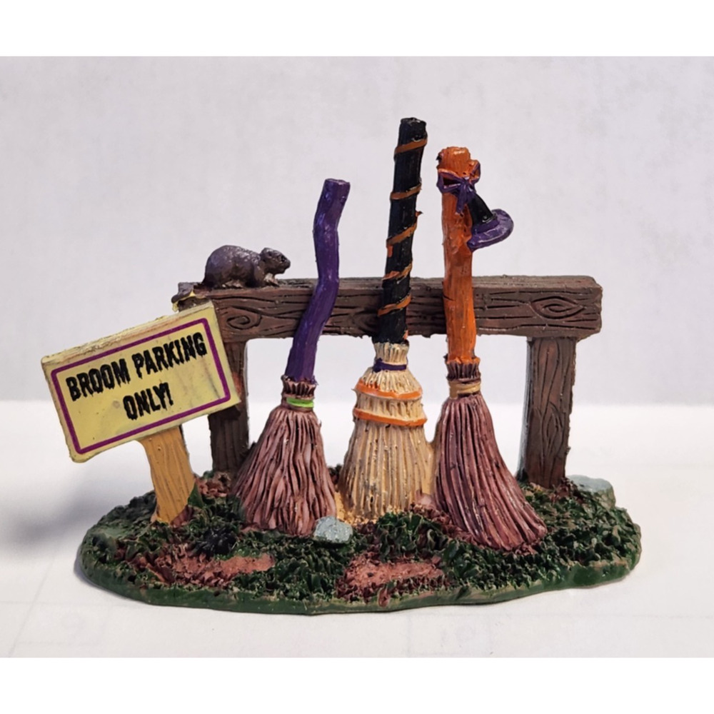 Lemax 2014 Spooky Town Broom Parking Only Rack Witch Rat Halloween Figurine